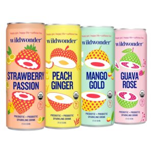 wildwonder Sparkling Probiotic Juice Drink w/Gut Health Immunity & Support 5g Fiber, Live Probiotics, Caffeine Free, Organic, Vegan, Low Sugar, 12pk 12oz, Classic Variety Pack, As Seen on Shark Tank
