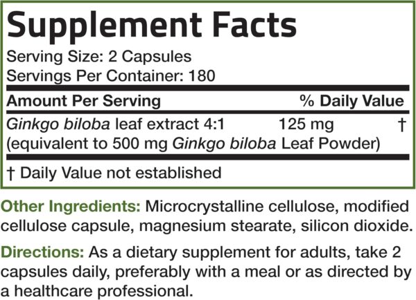 Bronson Ginkgo Biloba Extra Strength Supports Brain Function & Memory Support, 360 Vegetarian Capsules