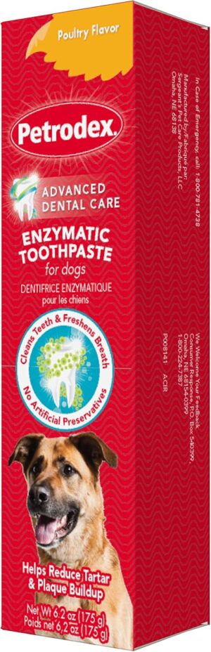 Petrodex Toothpaste for Dogs and Puppies, Cleans Teeth and Fights Bad Breath, Reduces Plaque and Tartar Formation, Enzymatic Toothpaste, Poultry Flavor, 6.2oz