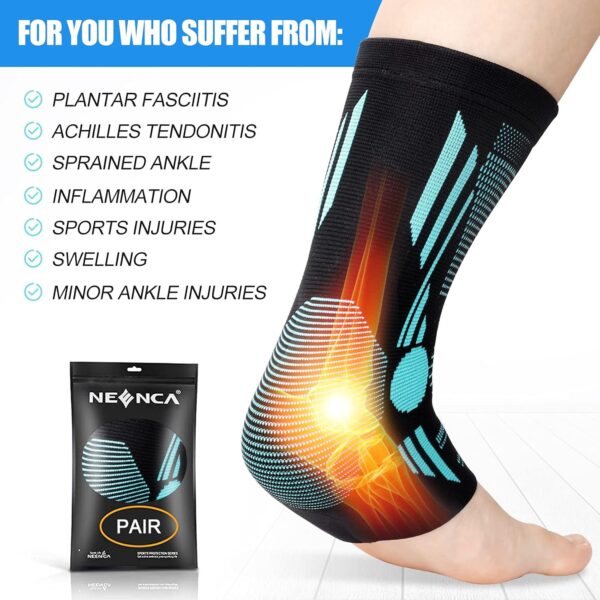 NEENCA Ankle Brace for Pain Relief, 2 Pack Compression Ankle Sleeves Set. Ankle Support Stabilizer for Achilles Tendonitis, Plantar Fasciitis, Joint Pain, Swelling, Arthritis, Sport - FSA/HSA Approved