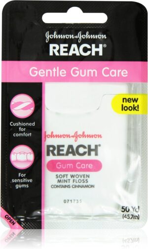 Reach Gentle Gum Care, Woven Mint Dental Floss with Hint of Cinnamon Flavor, 50 Yard Dispensers (Pack of 12)