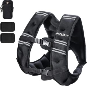PACEARTH Weighted Vest,4lb/6lb/10lb/12lb/16lb/20lb/25lb/30lb Weight Vest with Reflective Stripe, Body Weight Vests Adjustable for Men, Women Workout, Strength Training, Running, Walking, Jogging