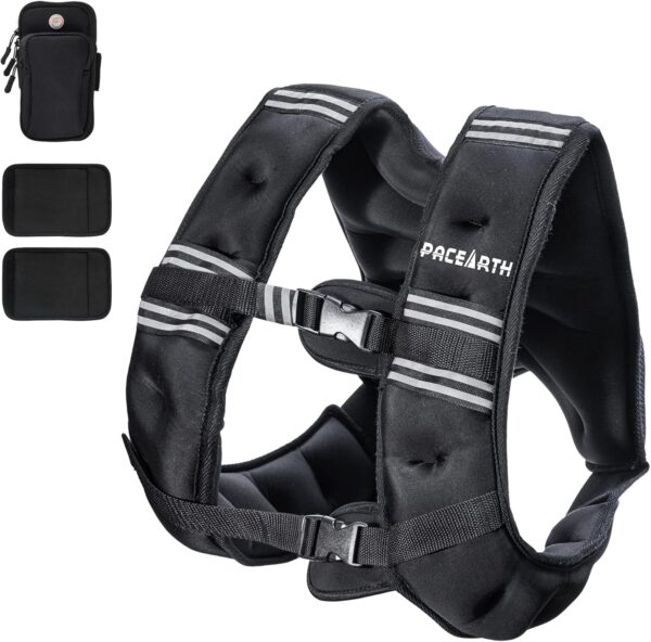 PACEARTH Weighted Vest,4lb/6lb/10lb/12lb/16lb/20lb/25lb/30lb Weight Vest with Reflective Stripe, Body Weight Vests Adjustable for Men, Women Workout, Strength Training, Running, Walking, Jogging