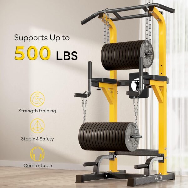 SogesHome Power Tower Pull Up Bar and Dip Stand,10 Adjustable Height Assistive Trainer Dip Station,Multi-Function Strength Training Fitness Workout Station for Home Gym Fitness Equipment，Capacity 500LBS