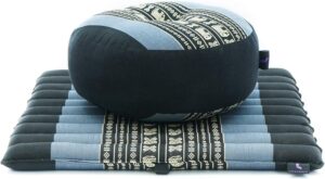 Leewadee Meditation Cushion Set – 1 Small Zafu Yoga Pillow and 1 Small Roll-Up Zabuton Mat Filled with Kapok