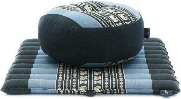 Leewadee Meditation Cushion Set – 1 Small Zafu Yoga Pillow and 1 Small Roll-Up Zabuton Mat Filled with Kapok