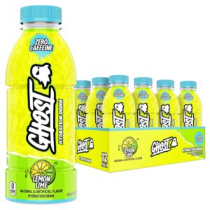 GHOST Hydration Drink, Lemon Lime - RTD Sports Drinks with Electrolytes for Hydration - Beverage for Athletes - Zero Caffeine & Zero Sugars - 16.9 Fl Oz, 12 Pack