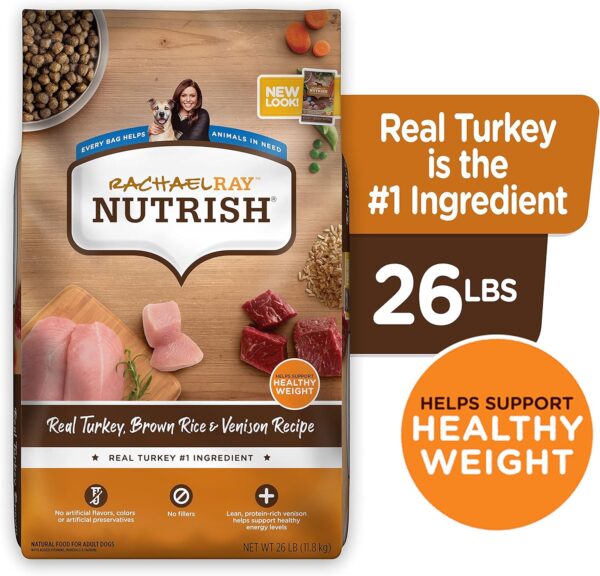 Rachael Ray Nutrish Dry Dog Food, Turkey, Brown Rice & Venison Recipe for Weight Management, 26 Pounds