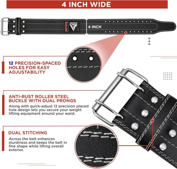 RDX Weight Lifting Belt for Men Women, IPL USPA Approved, 6mm Thick 100% Leather, 4” Powerlifting Back Support, Squat Deadlift Bodybuilding Exercise Fitness Gym Workout Strength Training up to 700 LBS