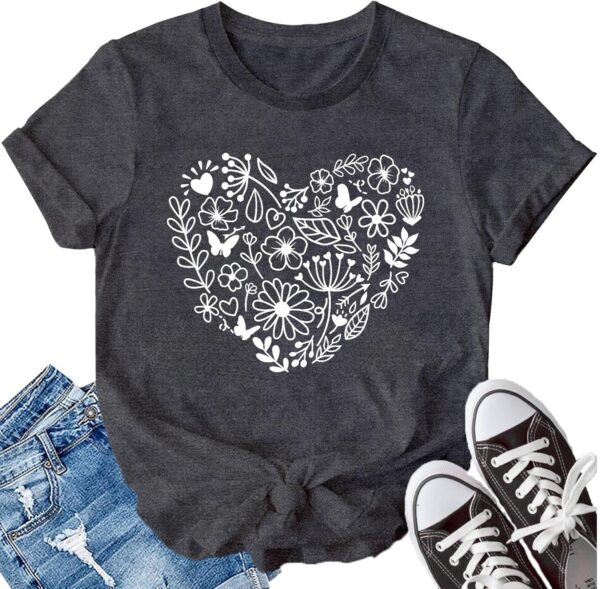 LBP Women Gardening T Shirts Plant Lover Tees Gardener Tops Women Garden Flower Heart Shirt