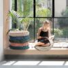 Meditation Floor Pillow, Large Floor Seat Cushion,23.6inch Round Floor Pillows Seating for Adults,Solid Thick Meditation Cushion with Handle for Yoga Balcony Living Room Tatami Outdoor
