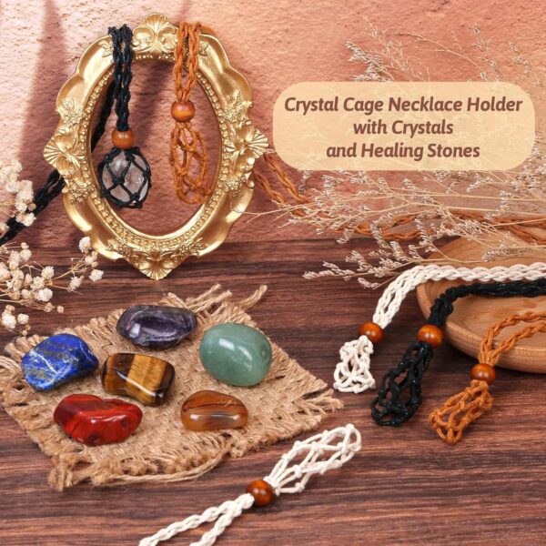 Crystals Necklace Holders and Healing Stones Set, 6Pcs Adjustable Crystal Cage with 7 Chakra Crystals and Healing Stones for Yoga, Meditation, Jewelry Gift and Home Decor