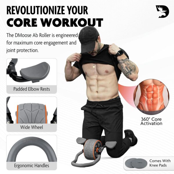 DMoose Fitness Ab Roller Wheel with Elbow Support & 2 Knee Pads - Abdominal Trainer for Core Workout - Perfect Abs Workout Equipment for Home and Gym - Flex Exercise Roller for Men and Women