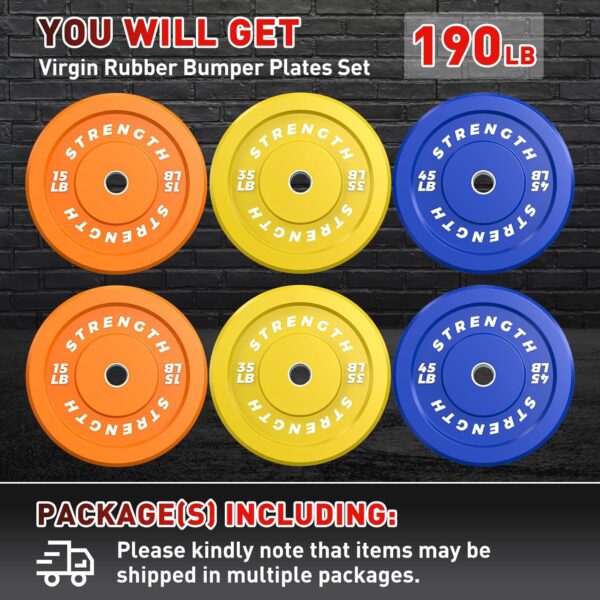Color Olympic Bumper Plates - Elastic and Tough Rubber Weights Plate with Metal Insert, 2-Inch Universal Fit, Ideal for Strength Training and Fitness Workouts
