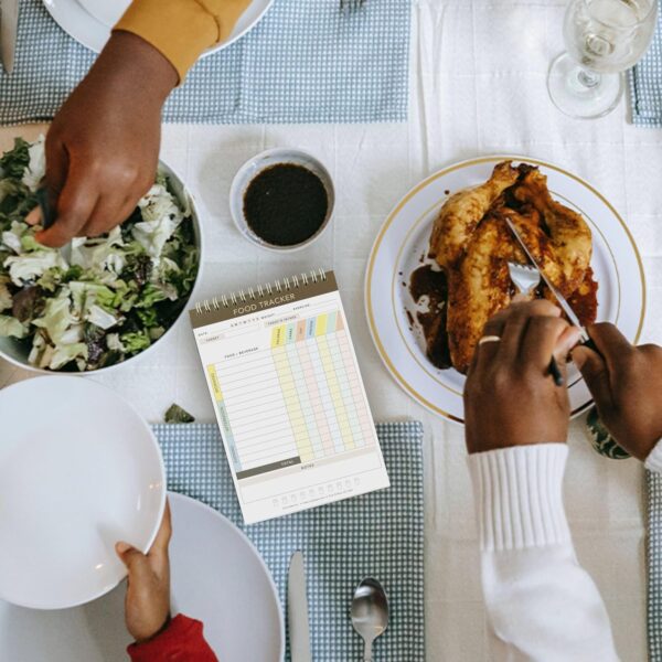 Cora Kate Food Journal Diary, 5.5 x 8.5 Calorie Counter Book, 50-Page Double-Sided Spiral Bound Meal Tracker for Tracking Calories, Carbs, Fat, Protein, Calorie Tracker, Food Log for Diet & Nutrition