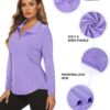 Koscacy Long Sleeve V Neck Half Zip Golf Pullover for Ladies Gym Training Outdoor Sports Workout Tennis Top, Purple Geometry