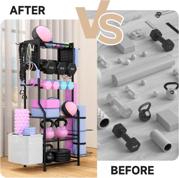Dumbbell Rack, Home Gym Storage for Dumbbells Kettlebells Yoga Mat & Strength Training Equipments, Weight Rack with Peg Board Organizer, Workout Storage Gym Organizer Gym Equipment Storage