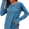 Fisoew Women's Casual Long Sleeve Tops Crew Neck Round Hem Loose T-Shirts Tunic Tops with Thumb Holes
