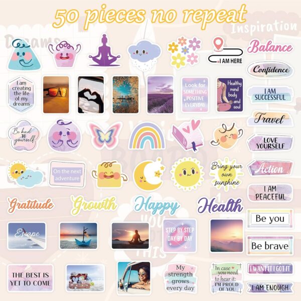 50 Pcs Inspirational Vision Board Stickers, Cute Motivational Quotes Positive Affirmations Designs Sticker, Vision Board Supplies for Goal Setting Personal Growth Gratitude Wellness