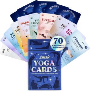 Zinsk Premium Yoga Deck – 70 Beautifully Illustrated 3x5” Cards with Instructions, Alignment Cues, & Modifications – Flashcards for Learning Beginner & Intermediate Poses & Sequencing