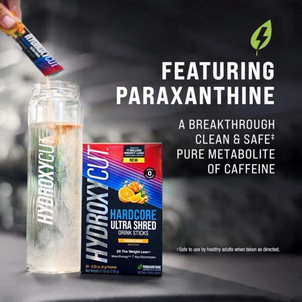 Hydroxycut Hardcore Ultra Shred Drink Sticks, Tangerine Mimosa - 20 Packets - Zero Sugar or Calories - Includes Paraxanthine & B Vitamins - for Women & Men