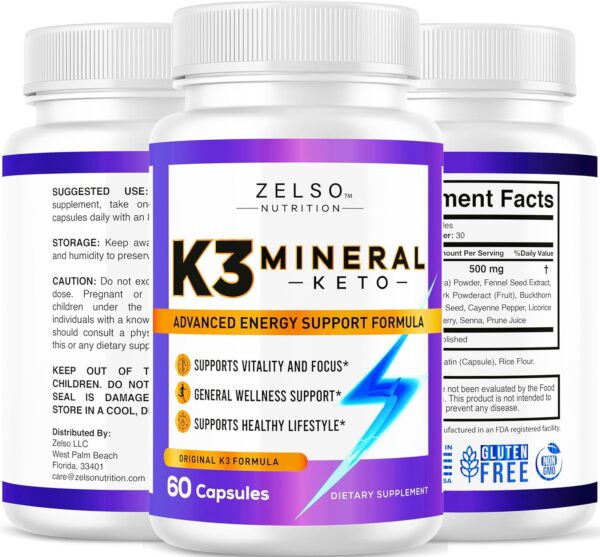 ZELSO (3 Pack) K3 Mineral Weight Loss Pills for Women and Men - K3 Salt Mineral, Vitamin + K3 Capsules Supplement for Weight Loss - 180 Days Supply