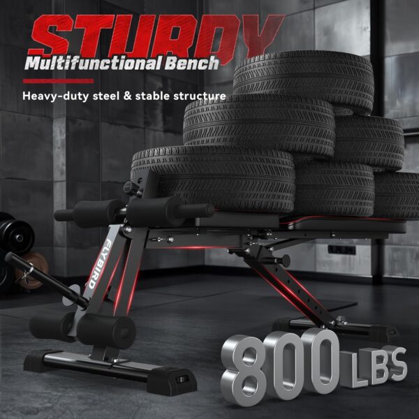 FLYBIRD Multifunctional Weight Bench with Leg Extension and Preacher Curl Pad, Adjustable and Foldable Workout Bench for Home Gym, 800LBS Weight Capacity Exercise Bench for Full Body Strength Training