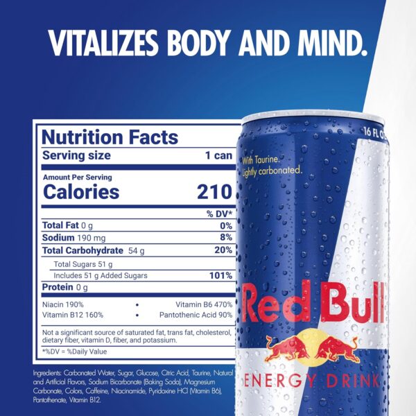 Red Bull Energy Drink with 151mg Caffeine plus Taurine & B Vitamins, 16 Fl Oz, Pack of 12 Cans