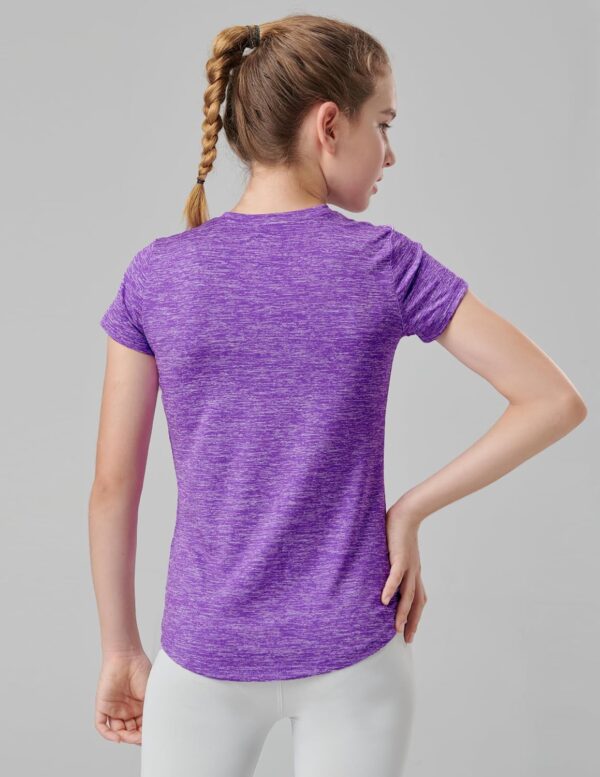 4 Pack: Youth Girls Athletic Shirts, Short Sleeve Dry Fit Apparel Tech Tshirts, Sports Activewear for Kids Teens