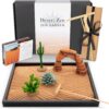 Desert Zen Garden Kit. Premium Home Cactus Decor. 11x8 Sand Tray. 4 Artificial Features, Brown Sand, 3 Handcrafted Wood Tools. Southwestern Desert Decor Zen Garden for Desk Therapy