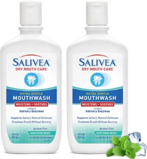 SALIVEA Dry Mouth Mouthwash - Soothing Mint Mouthwash with Natural Salivary Enzymes - Gentle Mouthwash to Aid Dry Mouth Care - Breath Freshener & Dry Mouth Care - Mint Flavor (2 Pack)