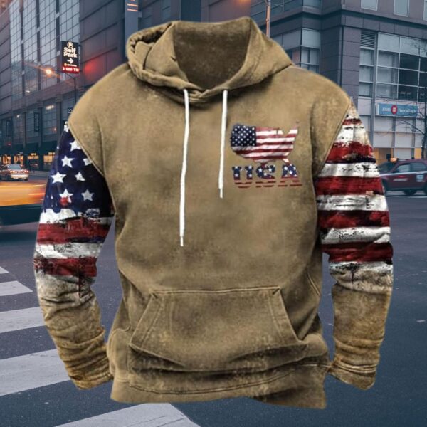 ZOCAVIA American Flag Hoodies for Men USA Graphic Hooded Sweatshirts Drawstring Western Ethnic Boys Pullover Tops
