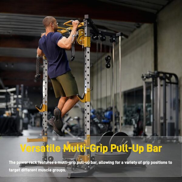 Versatile Power Rack with Cable Pulley System, Power Cage for Strength Training, Bench Press and Pull-Ups