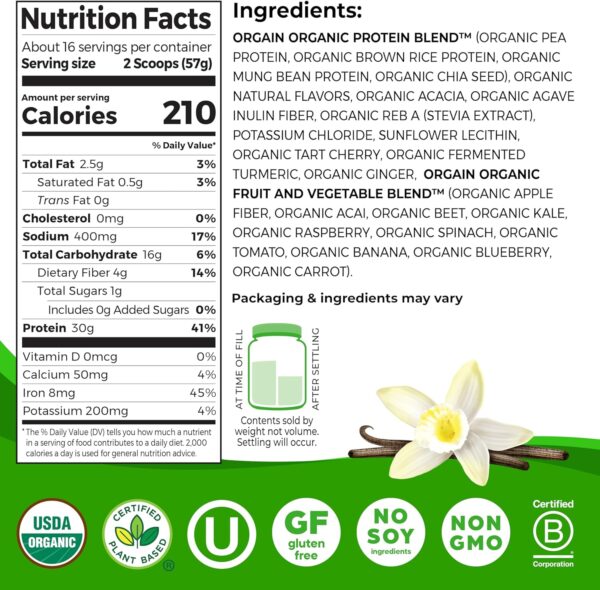 Orgain Sport Protein Powder Vanilla 2.01 lb (Packaging May Vary)