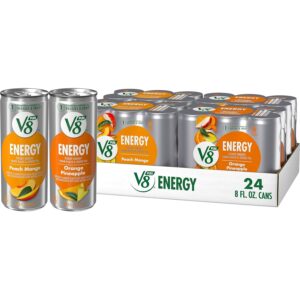 V8 +Energy Peach Mango and Orange Pineapple Juice Energy Drinks, 8 fl oz Can (24 Pack)