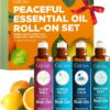 Gya Labs Peaceful Roll on Essential Oils Set - 100% Pure Natural Relaxing Gift for Women & Men - Blend for Calming, Refreshing, Stress Comfort, Good Sleep Essential Oil Gift Set (0.34 Fl Oz Each)