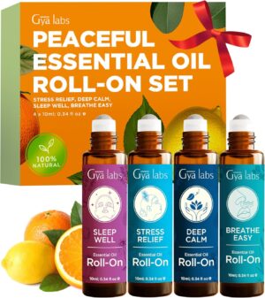 Gya Labs Peaceful Roll on Essential Oils Set - 100% Pure Natural Relaxing Gift for Women & Men - Blend for Calming, Refreshing, Stress Comfort, Good Sleep Essential Oil Gift Set (0.34 Fl Oz Each)