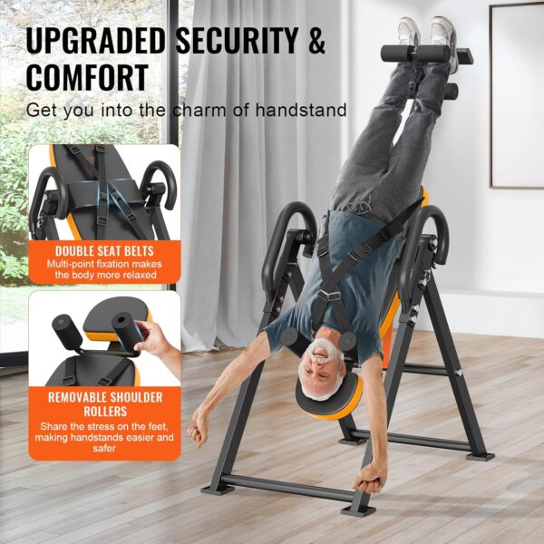 VEVOR Inversion Table, 300lbs Capacity Heavy Duty Inversion Table, Decompression Back Stretcher Machine, Strength Training Equipment with Headrest, Ankle Lock, Adjustable Protective Belt