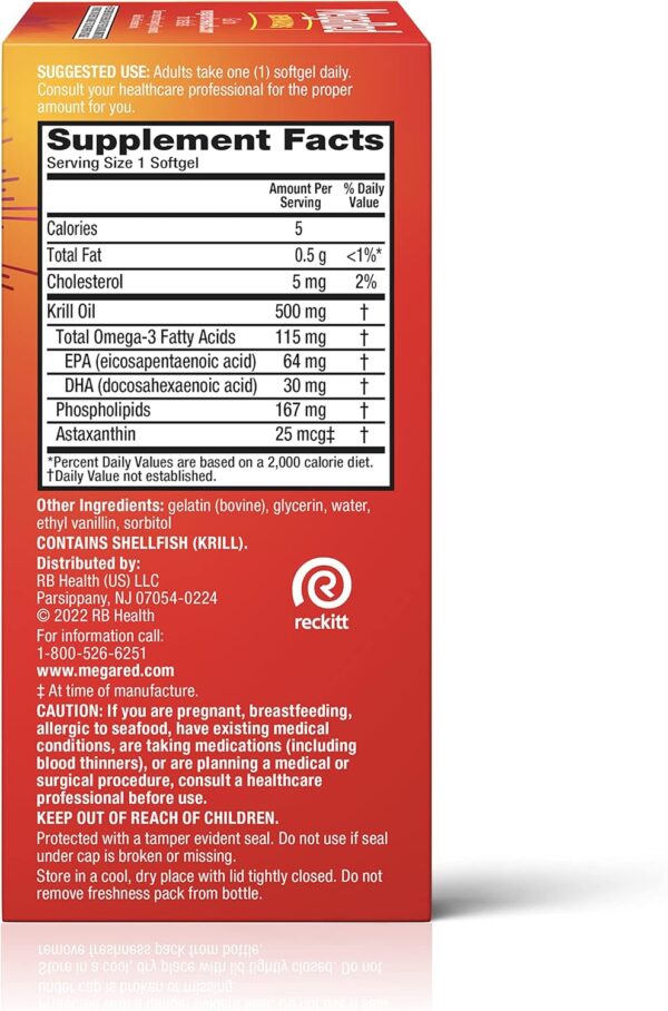 MegaRed Antarctic Krill Oil 500mg Omega 3 Fatty Acid Supplement, Extra Strength EPA & DHA Krill Oil Softgels (90cnt Box), Astaxanthin, Heart Health Supplement with No Fish Oil Aftertaste