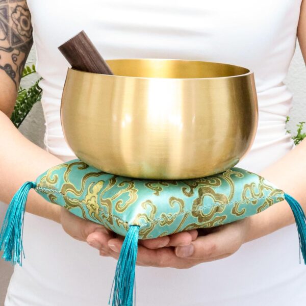 Tibetan Singing Bowl Set, Golden Master Bell Metal Grade, 6 Inches Pure Tone, Very Easy to Sing for Meditation Sound Chakra Yoga Healing, The Be Quiet Bowl by Circle Up (Mallet & Cushion Included)