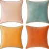 MONDAY MOOSE Decorative Throw Pillow Covers Cushion Cases, Set of 4 Soft Velvet Modern Double-Sided Designs, Mix and Match for Home Decor, Pillow Inserts Not Included (18x18 inch, Orange/Teal)