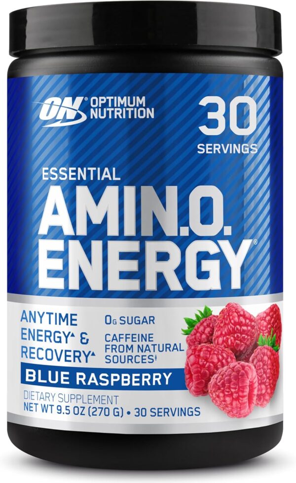 Optimum Nutrition Amino Energy - Pre Workout with Green Tea, BCAA, Amino Acids, Keto Friendly, Green Coffee Extract, Energy Powder - Blue Raspberry, 30 Servings (Packaging May Vary)