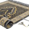 TB Islamic Prayer Rug Soft Velvet Muslim Mat Unique Arabic Turkish African Embroidered Design Prayer Bead Daily Salah Prayer Meditation Ramadan Eid Gift for Women Men Kids (Dark Gray)