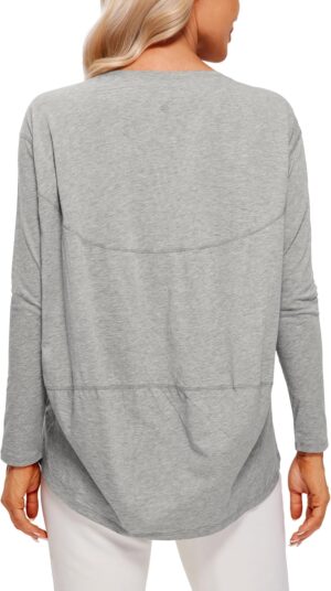 CRZ YOGA Pima Cotton Long Sleeve Workout Shirts for Women Loose Fit Athletic Yoga T-Shirts Casual Boat Neck Fall Tops