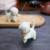 Cute Ceramic Cat Incense Stick Holder, Insence Burner Set, Large Beechwood Ash Catcher Copper Incense Stand Incense Sticks Brush, Meditation Yoga Massage Work Read Home Decor (A, B-Green)