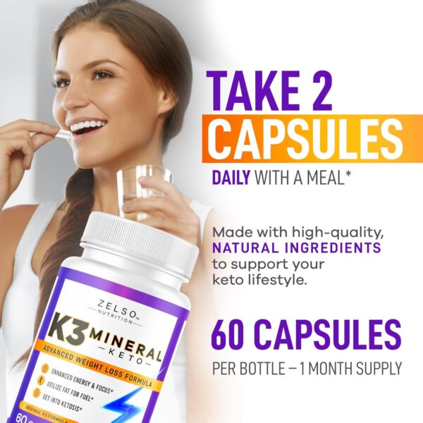 ZELSO (3 Pack) K3 Mineral Weight Loss Pills for Women and Men - K3 Salt Mineral, Vitamin + K3 Capsules Supplement for Weight Loss - 180 Days Supply