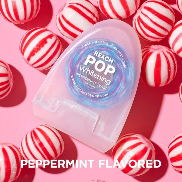REACH POP Whitening Dental Floss, Peppermint, Baking Soda Infused, Teeth Whitening, Plaque Remover for Teeth, Shred Resistant, Vegan Wax, Cruelty Free, Oral Care, PFAS Free, 1 Pack, 54.6 yd