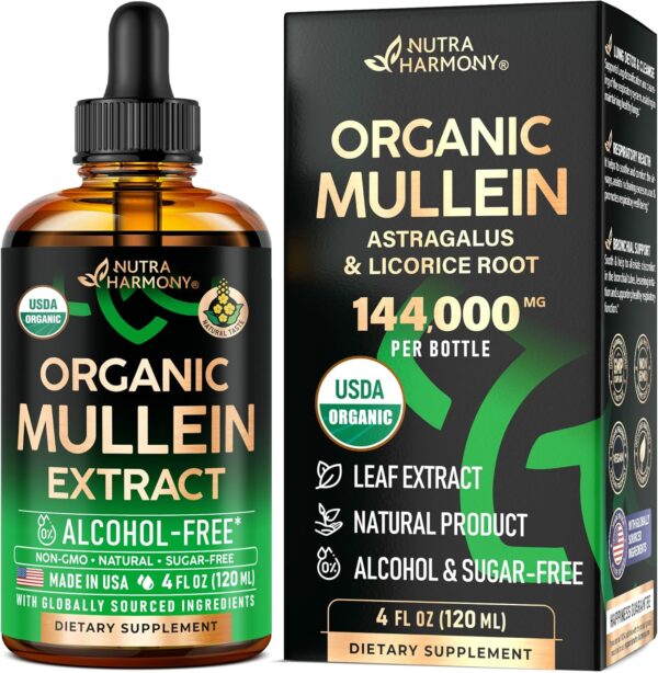 Mullein Drops for Lungs - USDA Organic Liquid - Mullein Leaf Extract Supplement - Made in USA - Lung & Bronchial Cleanse for Smokers - Respiratory Health Support - As Tincture, Tea, Pills - 4 fl oz