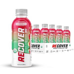 RECOVER 180 Organic Sports Hydration Drink, No Sugar Added, 15 Calorie Sports Beverage, Organic Flavors With Vitamins, Potassium-Packed Electrolytes (16.9 Fl Oz (Pack of 12), Watermelon)