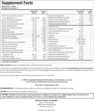 Biotics Research Equi Fem Multi-Vitamin Mineral Supplement for Women. High Dose Multi for Pre Menstrual Support. Hormonal Support. Black Cohosh. Dong Quai. Digestive Enzyme Support 126 Tabs